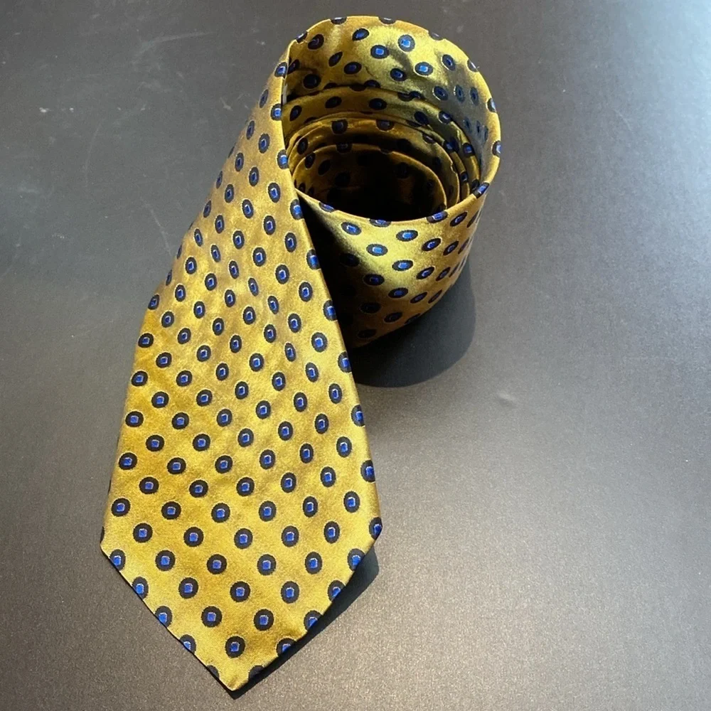 Innocenti Italy x Tom James Silk Tie Geometric OAP Gold Cobalt Blue Black